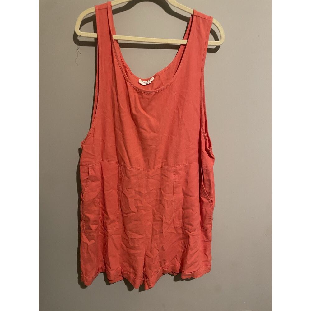 Zenana‎ Linen Rayon Blend Knit Coral Pink Romper Pockets Womens Size 2XL